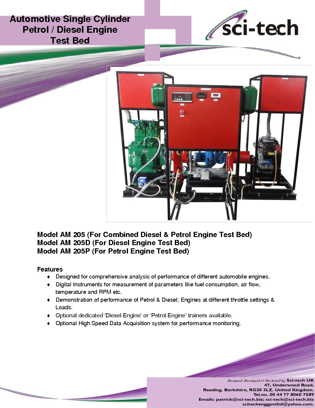 Automotive Single Cylinder Petrol / Diesel Engine Test Bed Model AM 205 Series