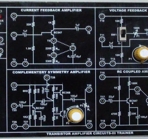 Current/Voltage Feedback, RC Coupled Amplifier, Complimentary Symmetry Amplifier Trainer Model ETR 018